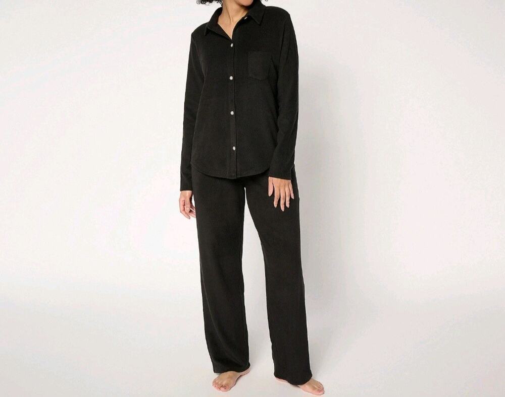 Cuddl Duds Size Large Black Stretch Fleecewear PJ Set A662810 NWOT